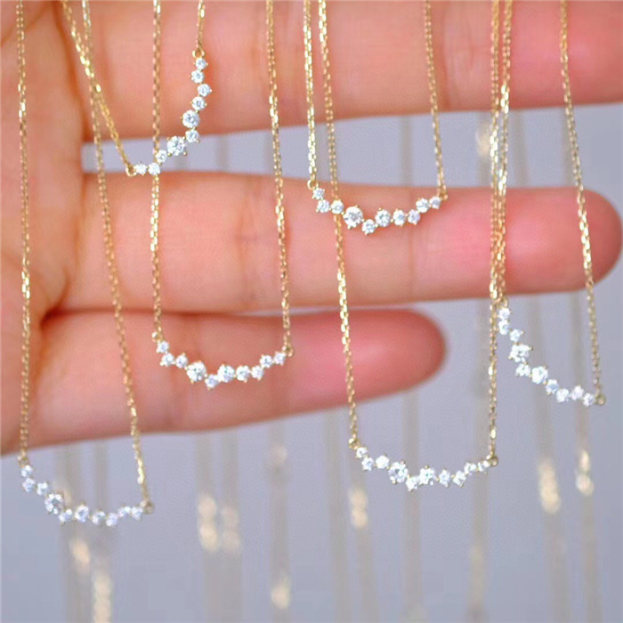 Bridesmaid Jewelry Gifts Dainty Zirconia Diamond Snow Necklace 14K Gold Plated 925 Silver Necklace