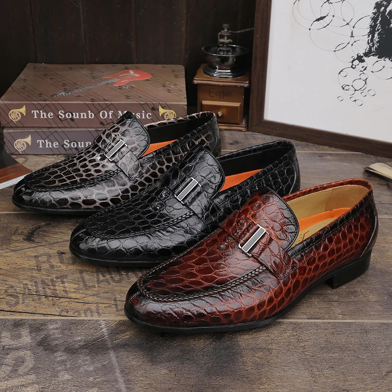 Zapatos de vestir cómodos zapatos de vestir hechos a mano patrón de cuero de vaca Real mocasines para hombres zapatos de cuero formales de negocios 231116