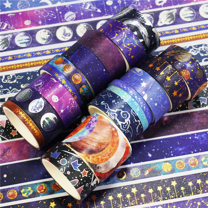 2016 Washi Autocollant Ruban Adhésif Ensemble 19 Rouleaux Étoile Chaude Or Et Argent Ruban De Papier Fantaisie Planète Univers Diy Ledger Décoration Pour Fête Festival Célébration