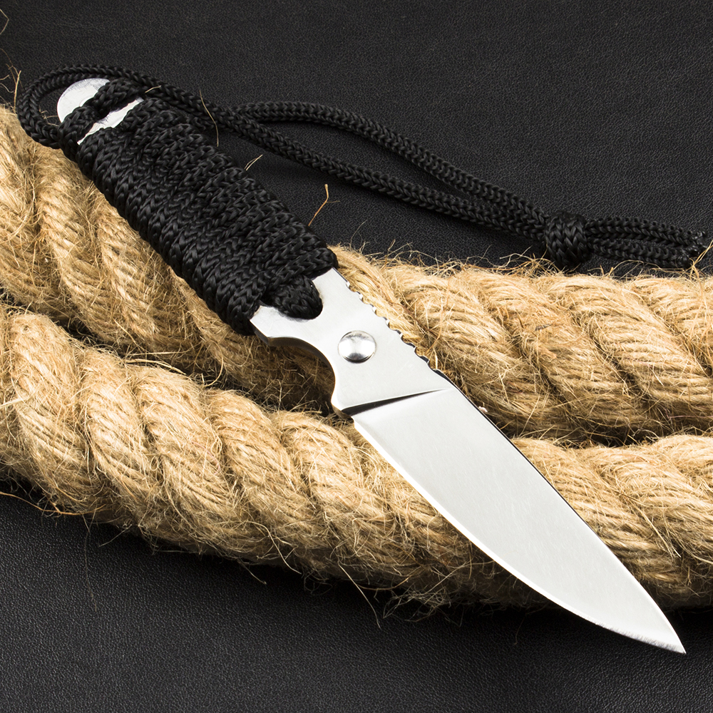 Specialerbjudande utomhusöverlevnad Rak kniv 440C satinblad fullt tang paracord handtag fasta bladknivar med abs mantel