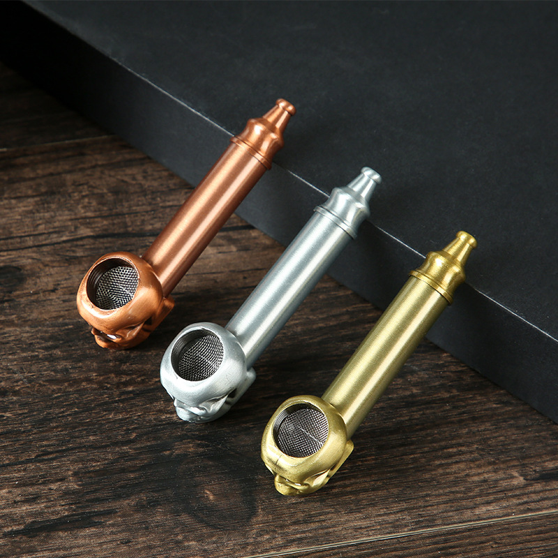 Smoking Pipe Metal Pipe Foreign Trade Cross border Skeleton Head Personalized Cigarette Rod Aluminum Alloy Cigarette Set