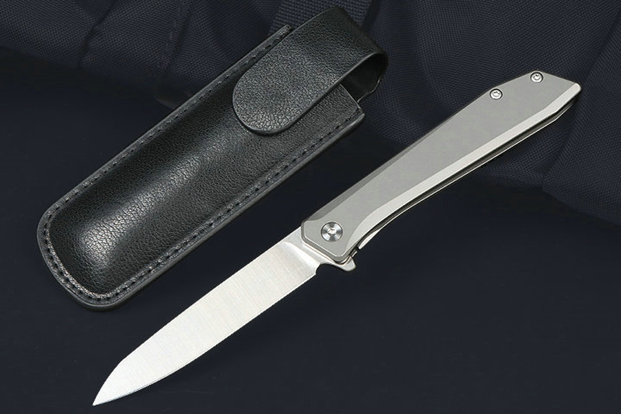 High Quality M7672 Flipper Folding Knife D2 Satin Blade CNC TC4 Titanium Alloy Handle Ball Bearing Fast Open Outdoor EDC Pocket Knives