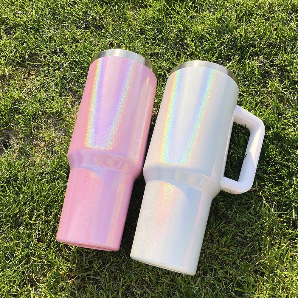 40oz rostfritt stål glitter tumbler med handtag lock halm stor kapacitet skimmer glansig vattenflaska utomhus camping kopp vakuum ins258q