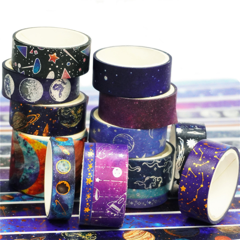 2016 Washi Sticker Adhesive Tape Set 19 Rolls Star Hot Gold and Silver Paper Tape Fantasy Planet Universe DIY Ledger Decoration For Party Festival Celebration