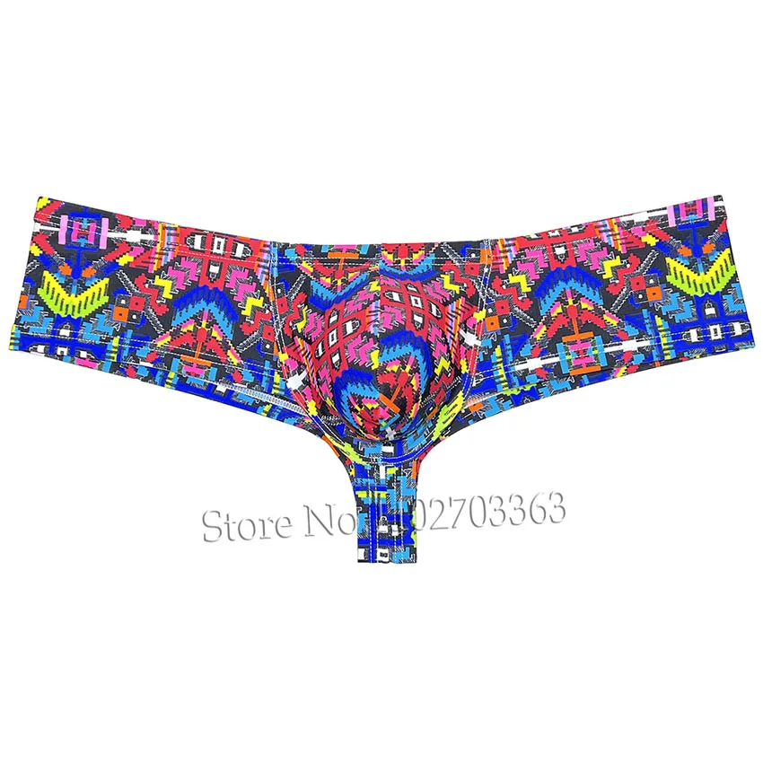 Men's Printed Boxers Cheeky Nylon Boxer Brief Posing Underwear 1/2 Hip Brazilian Bikini Pouch Trunks