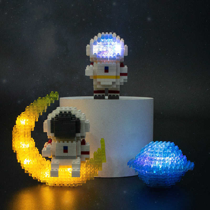 ブロックMOCスペースマイクロビルディングブロックスペースマンフィギュア宇宙飛行士はディスプレイボックスLEDライトダイヤモンドミニレンガ造りのおもちゃ