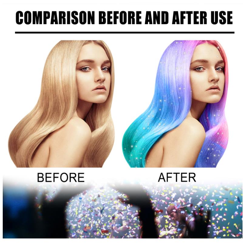 Spray de couleur de cheveux avec des paillettes de cheveux - Teinture de couleur de cheveux temporaire pour le cosplay de fête bricolage lavable, les reflets brillent instantanément colorés