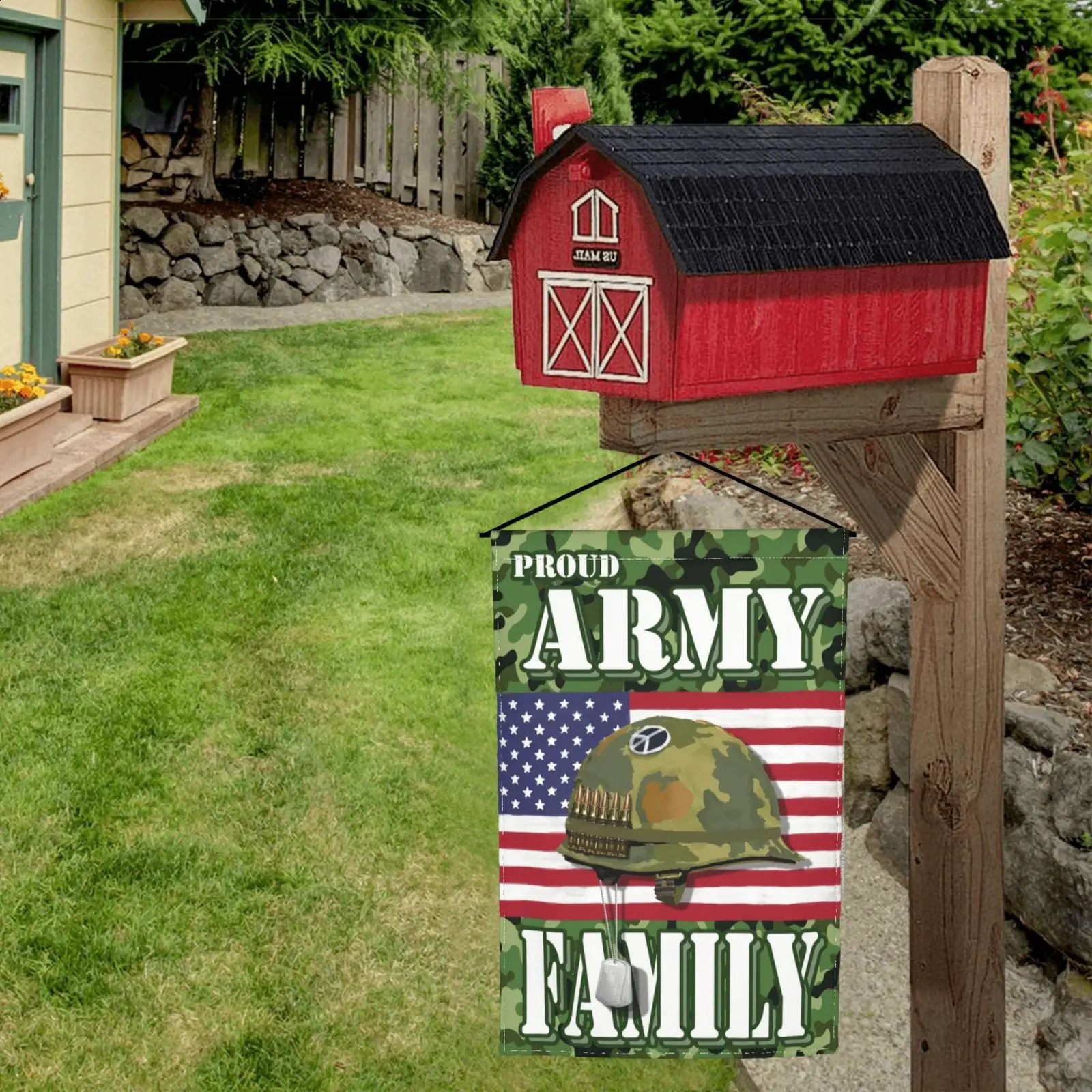 Autres fournitures de fête d'événements Drapeau de jardin de maison de l'armée fière Uniforme américain Vétérans honoraires Drapeau de cour double face décoré en plein air 12 x 18 pouces 231116