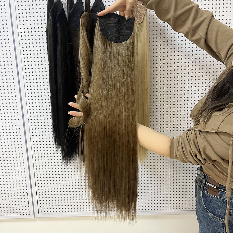 Extensions de faux cheveux synthétiques longs à enrouler autour de la queue de cheval, Extension capillaire bouclée en maïs pour femmes, Extension capillaire en Fiber de haute température