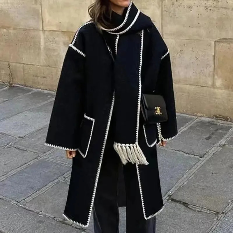 Misto lana da donna Cappotto di lana double face Donna Inverno Abbigliamento autunnale da donna Porta una sciarpa Traf Borsone di alta qualità Negozio ufficiale Abbigliamento 231116