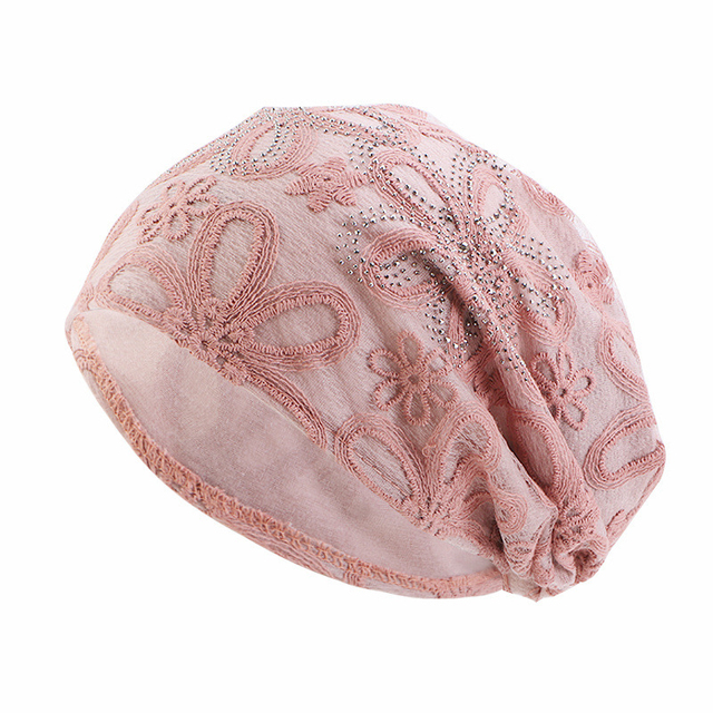 Koronki kwiatowe kobiety elastyczne turban muzułmina rhinestone hidżab islam noc nocne czapki chemo pullover hat szalik