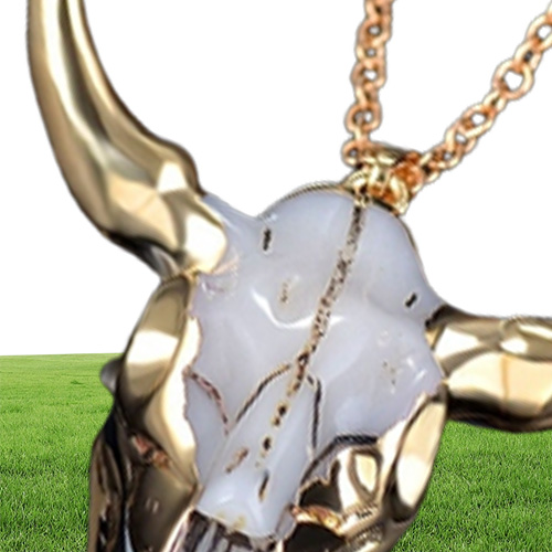 Designer colar de luxo jóias vintage touro crânio men039s pingente envolto gem búfalo gado americano ocidental estilo nacional 9220911