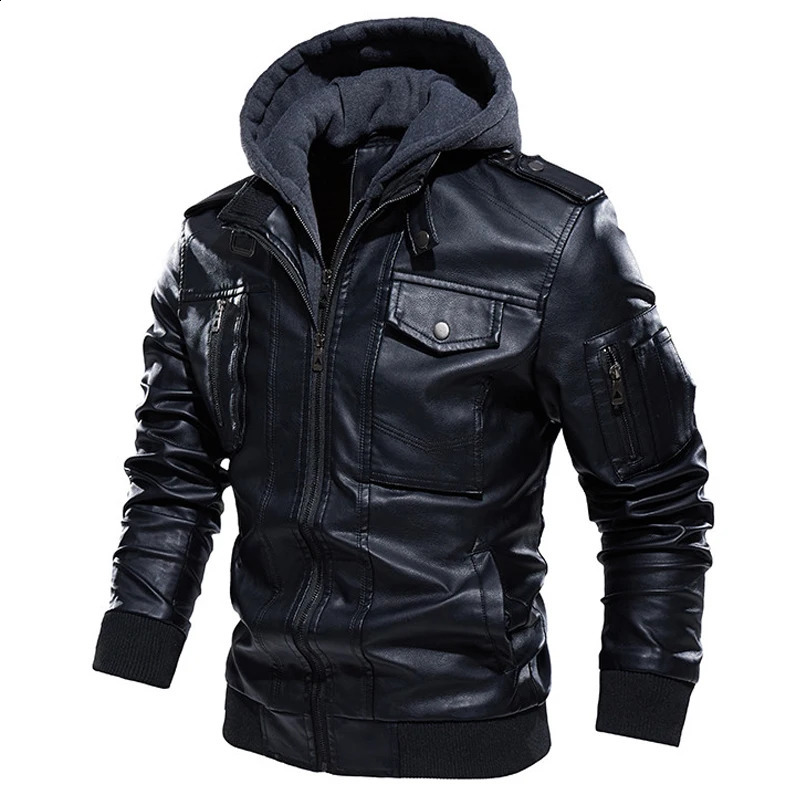 Giubbotti da uomo Uomo Inverno Caldo e spesso Giacca da motociclista Uomo Casual PU Pelle Vintage Colletto con cappuccio Club Bomber Cappotti 231116