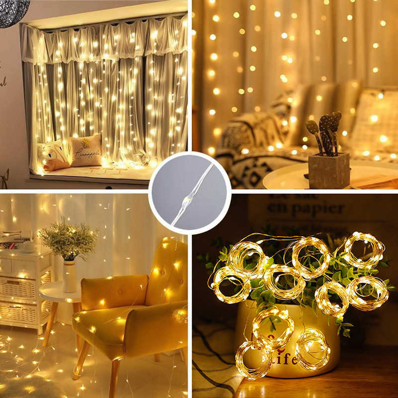 LED Cordes USB LED Guirlande Rideau Lumières 8 Modes Télécommande Chaîne Lumière Décor pour Mariage Noël Maison Chambre Nouvel An Lampe P230414