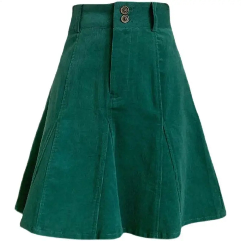 Rokken 4XL Retro Corduroy Rok Vrouwen Lente Herfst Winter Hoge Taille Mini Rok Mollige Meisjes Groen Slanke A-lijn Paraplu Rok Vrouwelijke 231116