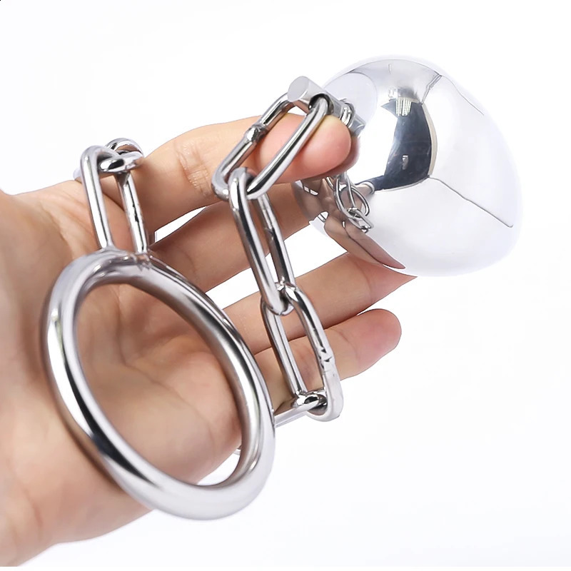 Anal Toys Male Stainless Steel Anal Plug with Cock Ring Penis Ring Chastity Device Ball Stretcher with Chain Adult Game Sex Toys for Men 231116