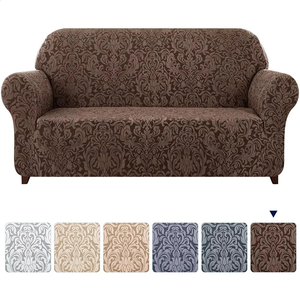 Housses de chaise housse de canapé 1 pièce Jacquard damassé housse de canapé marron 231116