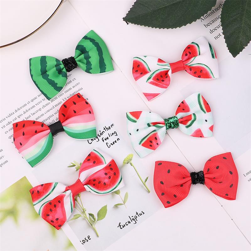 Baby Watermelon Printed Bow Hair Clips Girls Ribbon Bowknot Hairpins Barrettes Kids Bangs Headwear Hair Accessories