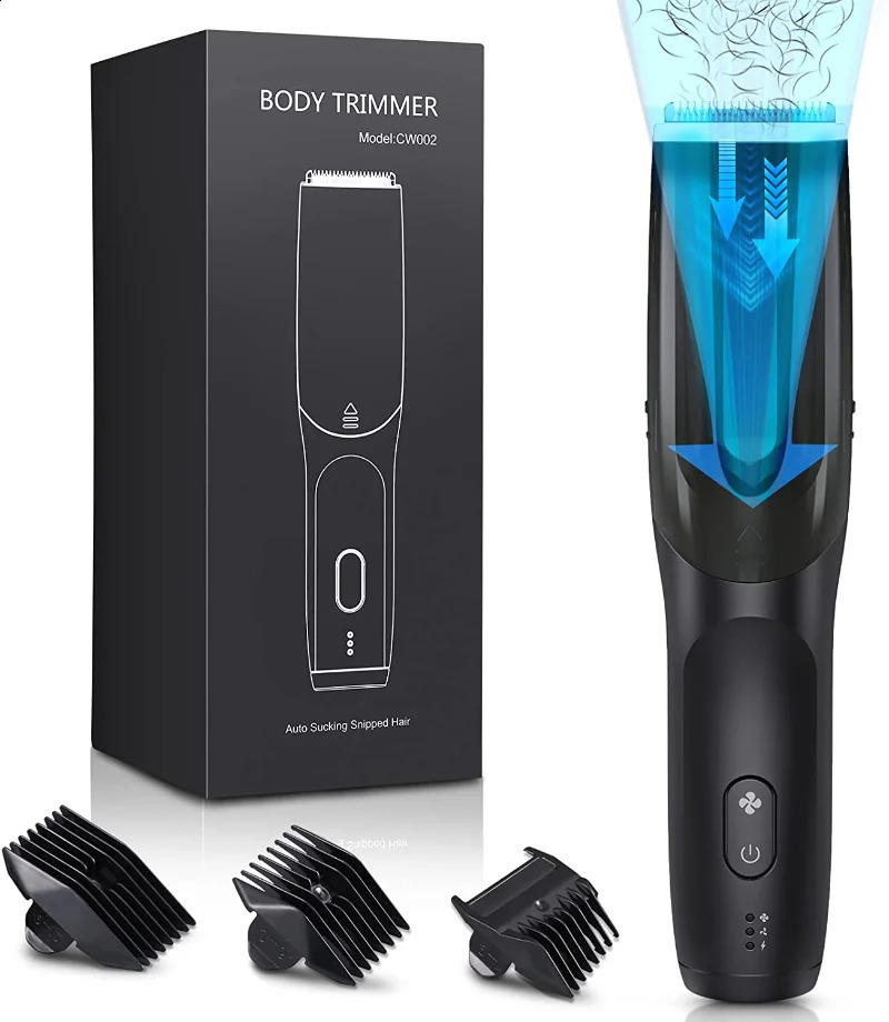 Tondeuse Lichaamshaartrimmer voor mannen Elektrische lieshaartrimmer met vacuüm Haarzuiging IPX7 Waterdichte bodygroomer Balrugscheerapparaten 231116