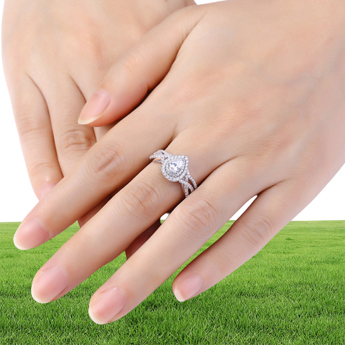 She 2 anillos de boda de plata de ley 925 para mujer, conjuntos de anillos de compromiso de 17 quilates con forma de pera, lágrima AAAAA Zircon BR0829 2202124891428