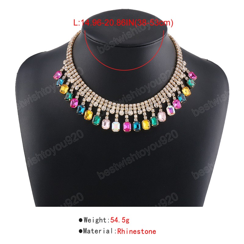 Luxe multicolor kristal statement choker ketting voor vrouwen strass kraag kettingen trouwfeest sieraden