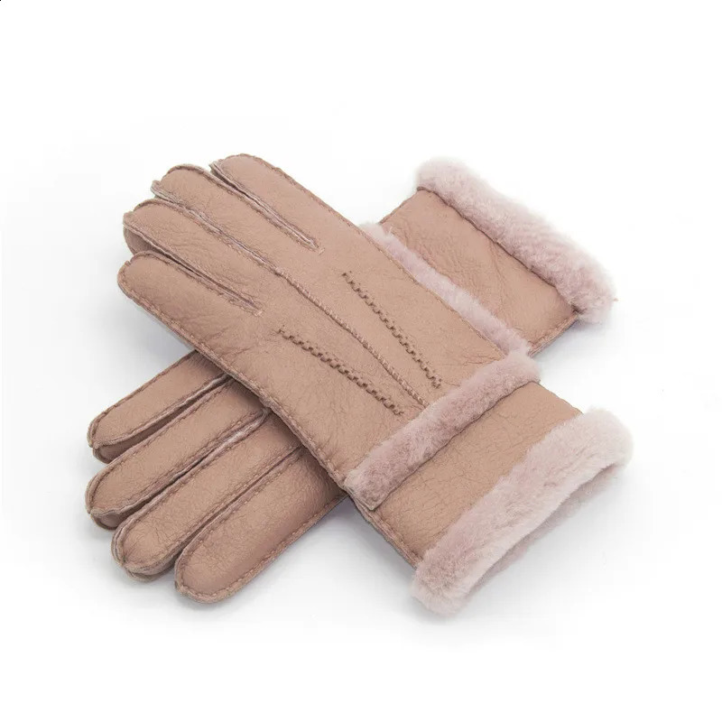 Cinco dedos luvas 100% pele de carneiro luvas de inverno para mulheres homens reais cashmere pele quente luvas senhoras dedo completo couro genuíno 231116