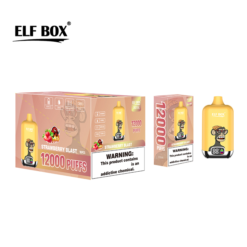 Authentique Elf Box Digital 12000 Puffs Puff 12K Jetable Vape Pen Mesh Coil E Cigarettes avec affichage de la puissance de l'huile 0% 2% 3% 5% 12 saveurs vs RandM