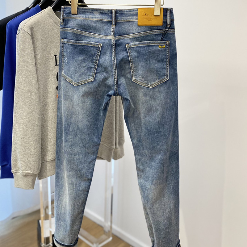 Herr jeans vår sommar tunt denim smal fit europeisk amerikansk avancerade märke små raka byxor jh6060-0