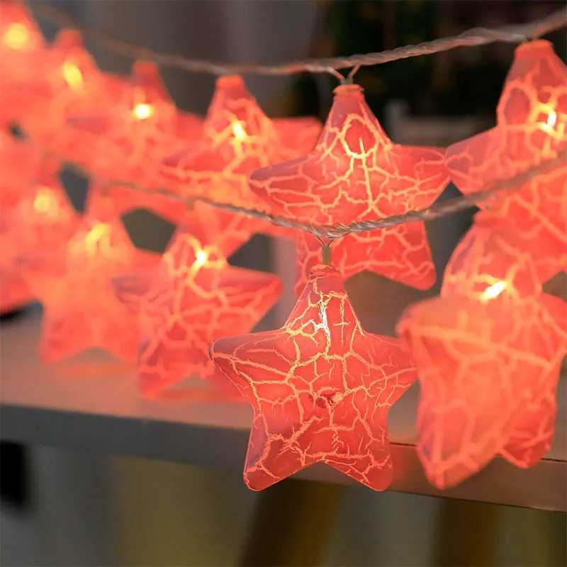 Cordas de LED 1,5/2/3/6m LED Crack estrela colorida Bateria de luz String Five Star String Lights Christmas Decoration Festival Room Layout P230414