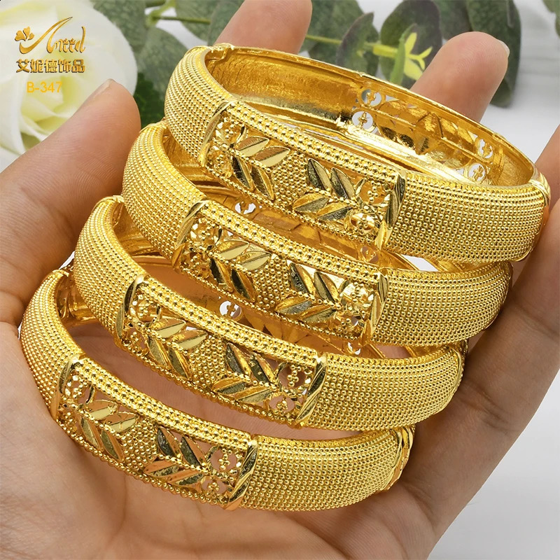 Manschett lyx dubai guld färg armband för kvinnor 24k guldpläterad indiska afrikanska armband charm bröllop etiopiska arabiska hand smycken 231116