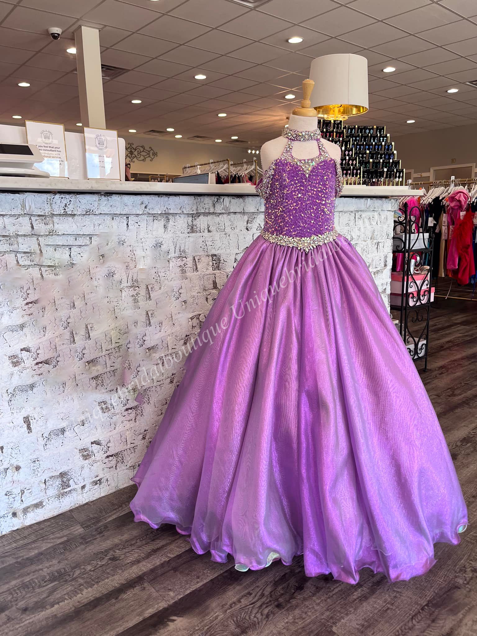 2023 Girls Pageant Dresses unicorn Plus Size Zipper Halter Neck Real-Picture Beading Organza Little Girl Birthday Junior Prom Gown Crystal AB Stones Rose-Gold Orchid