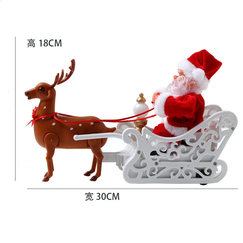 Christmas Decorations Deer Pulling Cart Music Electric Santa Claus Children s Toys Gifts Desktop 231116