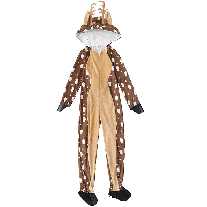 Cosplay dorosły dziecko Bożego Narodzenia kostium reniferowy Dziewczyny Kobiety z kapturem Przytulny pławk jelenia kostium onesie Fawn Deer kombinezon dla dzieci 231116