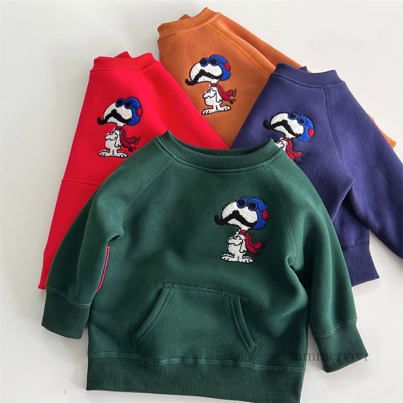 Sweat-shirt brodé de chien de dessin animé pour enfants, pull chaud en velours avec lettres imprimées pour garçons et filles, Z5455