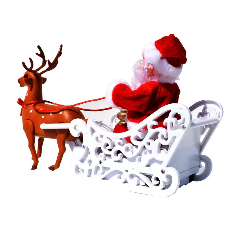 Décorations de Noël Cerf tirant le chariot Musique Électrique Père Noël Jouets pour enfants Cadeaux Bureau 231116