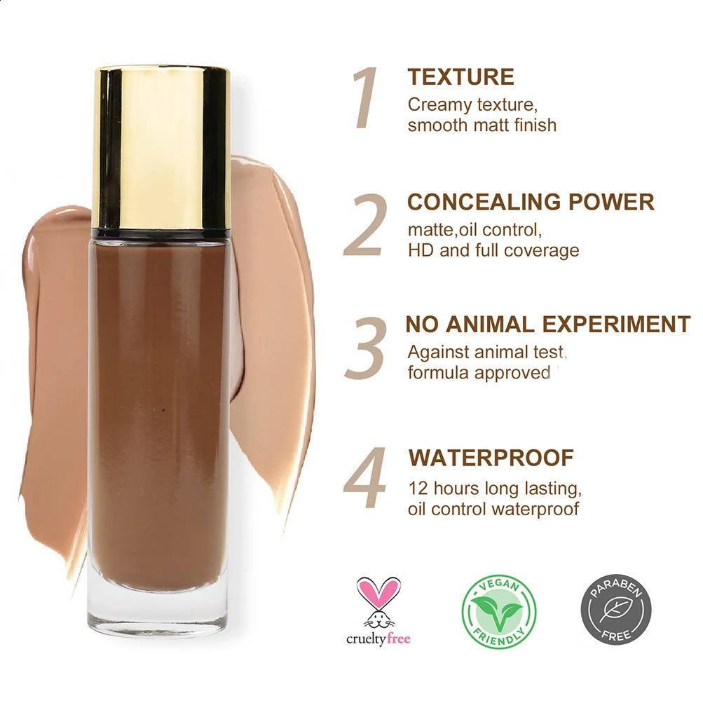 Foundation Round Bottle Matte Moisture Waterproof Alla slags hud Privat Label Liquid Foundation Custom Base Make Up Bulk Makeup 231116