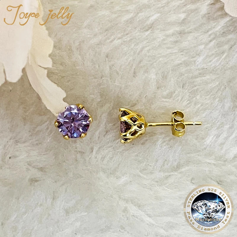 Stud JoyceJelly 1CT 2CT VVS D Color Russian Cut Diamond Stud Earrings S925 Sterling Silver Plated 18K Gold Color Ear-studs 231116