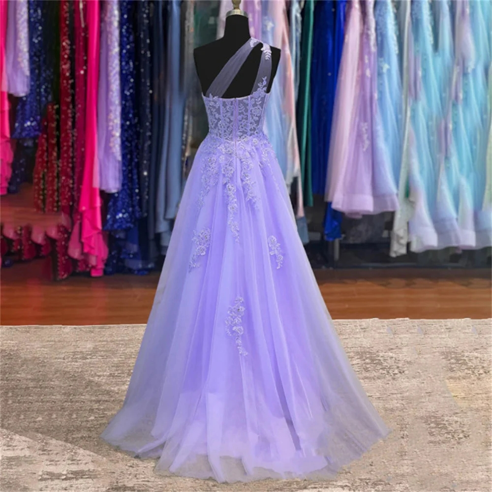 Violet une épaule Chic femme robe de soirée robe Appliques robes de bal dentelle robe robes de nuit robe taille personnalisée