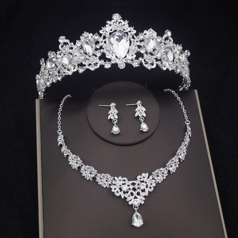 Bruiloft Sieraden Sets Kristal Bruids Vrouwen Tiara Oorbellen Choker Ketting Jurk Bruid Kroon Set Kostuum Accessoire 231116