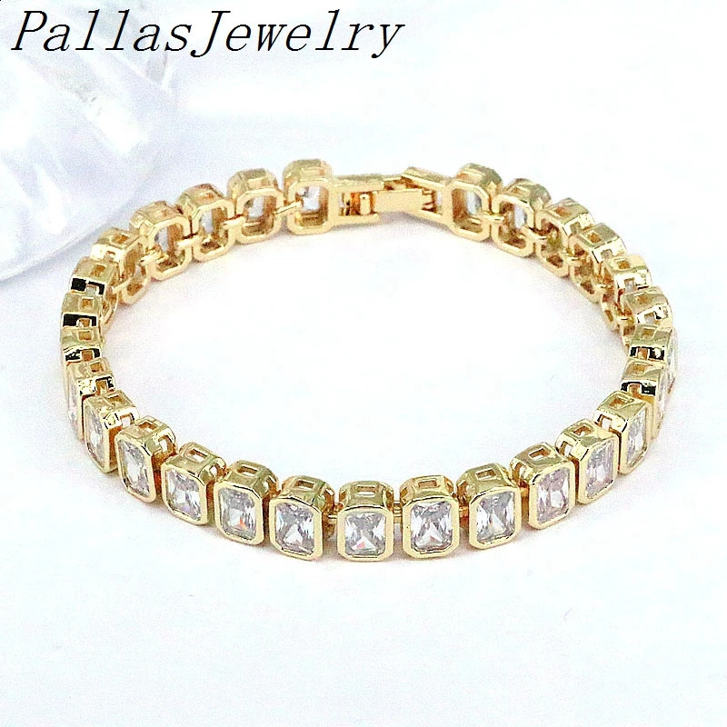 Brazalete 5 uds llegada de lujo chapado en oro cuadrado Cubic Zirconia pulsera Bling Hip Hop Zircon mujeres hombres joyería de moda 231116