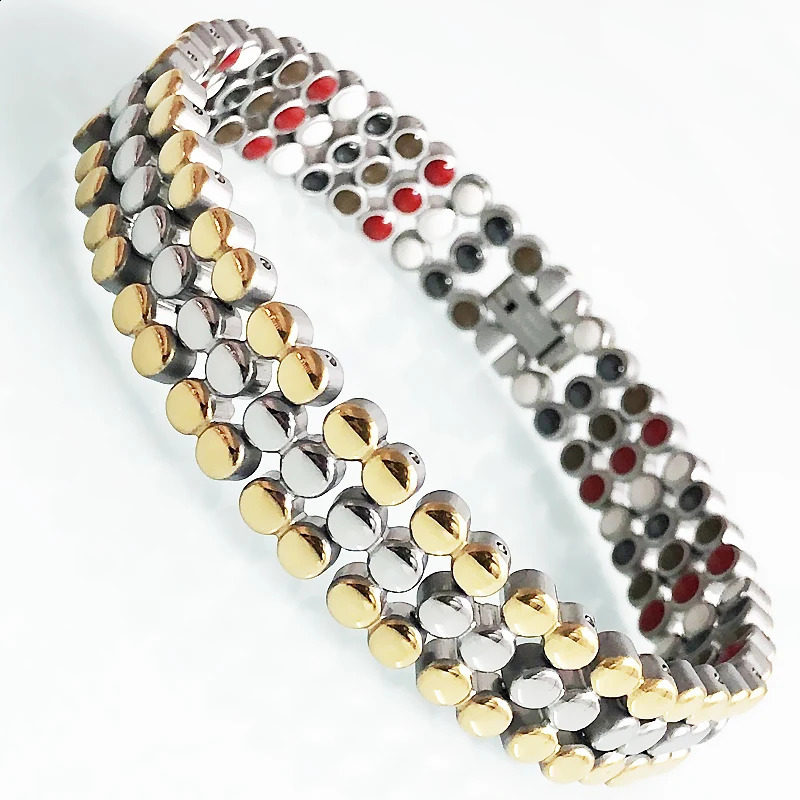 Bracelet de perles en acier inoxydable plaqué or pour femmes hommes énergie soins de santé puissance thérapie magnétique Bracelets pour hommes Homme bijoux 231116