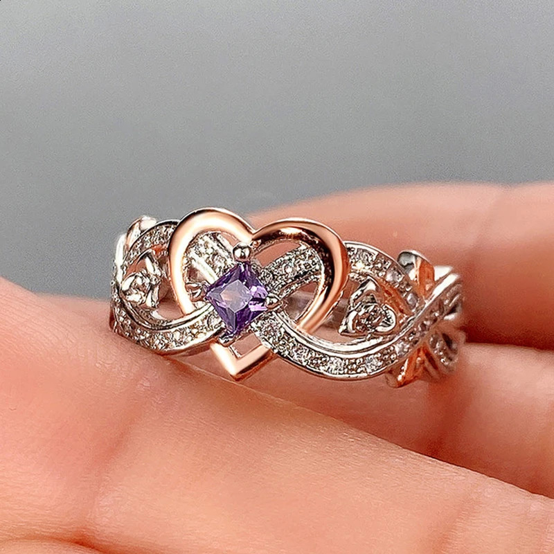 Solitaire Ring Huitan Creative Women's Heart Rings with Romantic Rose Flower Design Wedding Engagement Love Rings Aesthetic Jewelry 231116