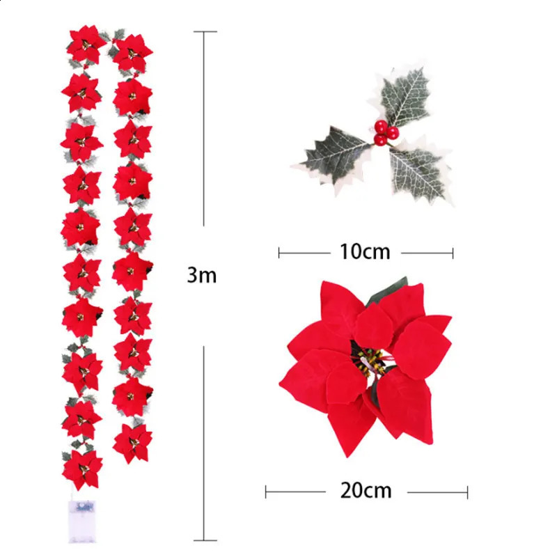 Decorazioni natalizie Poinsettia Fiori Ghirlanda Luci della stringa Ornamenti l'albero di Natale Decorazioni feste all'aperto interni Decorazione Navidad 231116