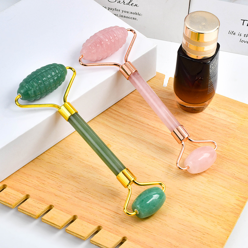 Ridged Jade Stone Facial Roller Anti Aging Beauty Tools Natural Crystal Rose Quartz Stone Face and Body Massager för din hudvårdsrutin