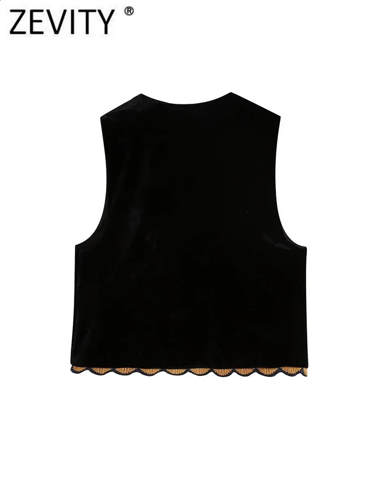 Kvinnors västar zevity vintage glänsande blomma broderi tank topp nationell stil patch arbete casual sammet midje kappa ct2978 231116