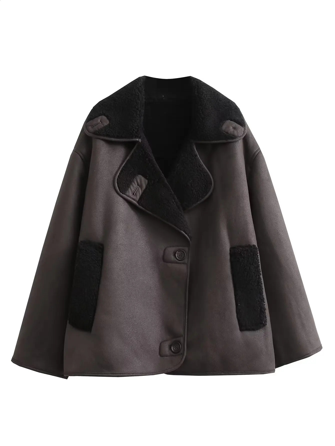 Cappotto invernale da donna in pelle sintetica TRAF ZR donna, pelliccia spessa, pelle di pecora, risvolto, cerniera, giacca da donna, calda, giacche da moto 231116