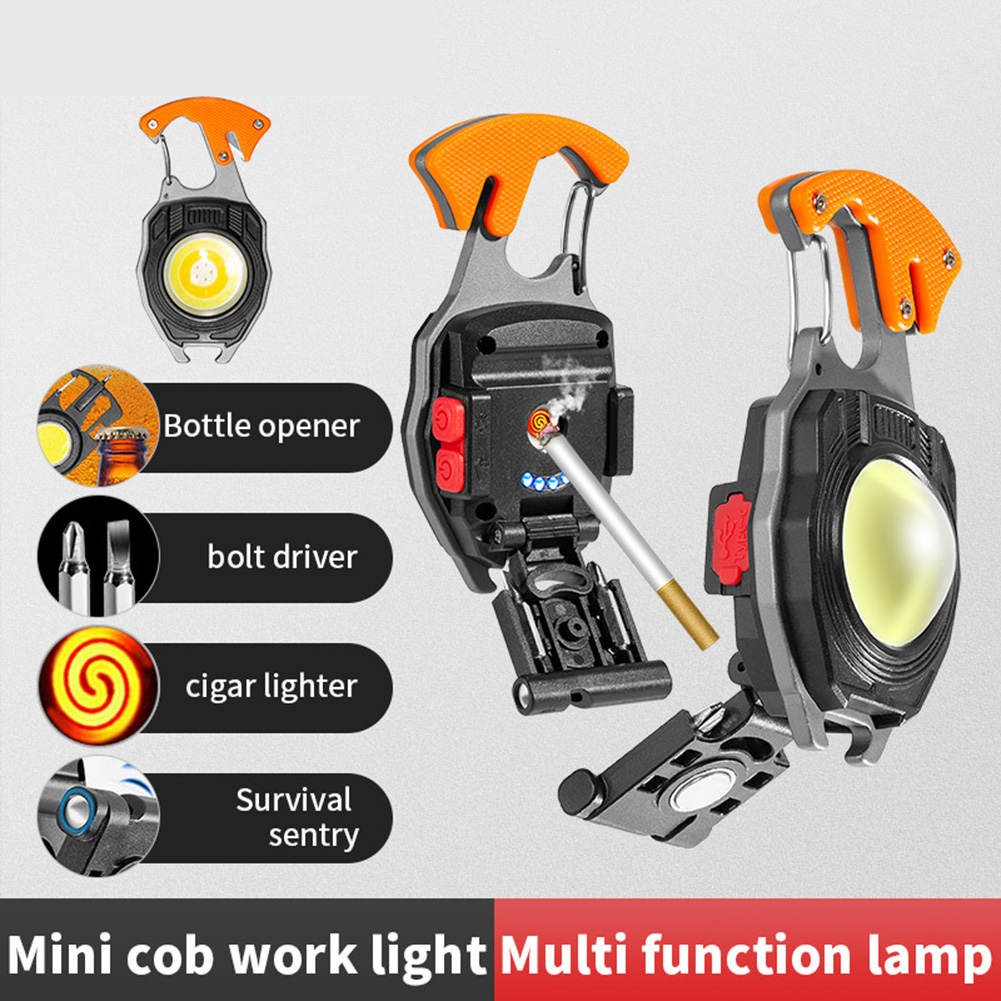 Outdoor Mini oplaadbare zaklamp zakje sleutelhanger sigarettenaansteker Cob licht met schroevendraaier sleutel tactische lantaarn