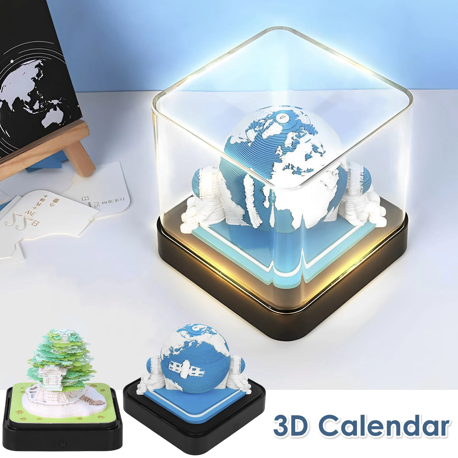 Calendrier LED bloc 2024 bloc-Notes 3D bloc-Notes Sakura Treehouse Notes bureaux papier noël anniversaire cadeau 231116