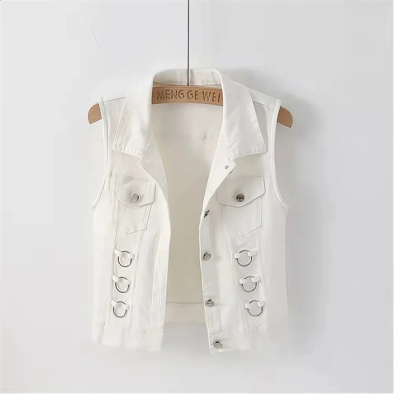 Womens Vests Fashion Denim Vest Female Spring Autumn Sleeveless Wild Tops Short Jacket Women Jean Waistcoat White Black Chaleco Mujer S5XL 231116