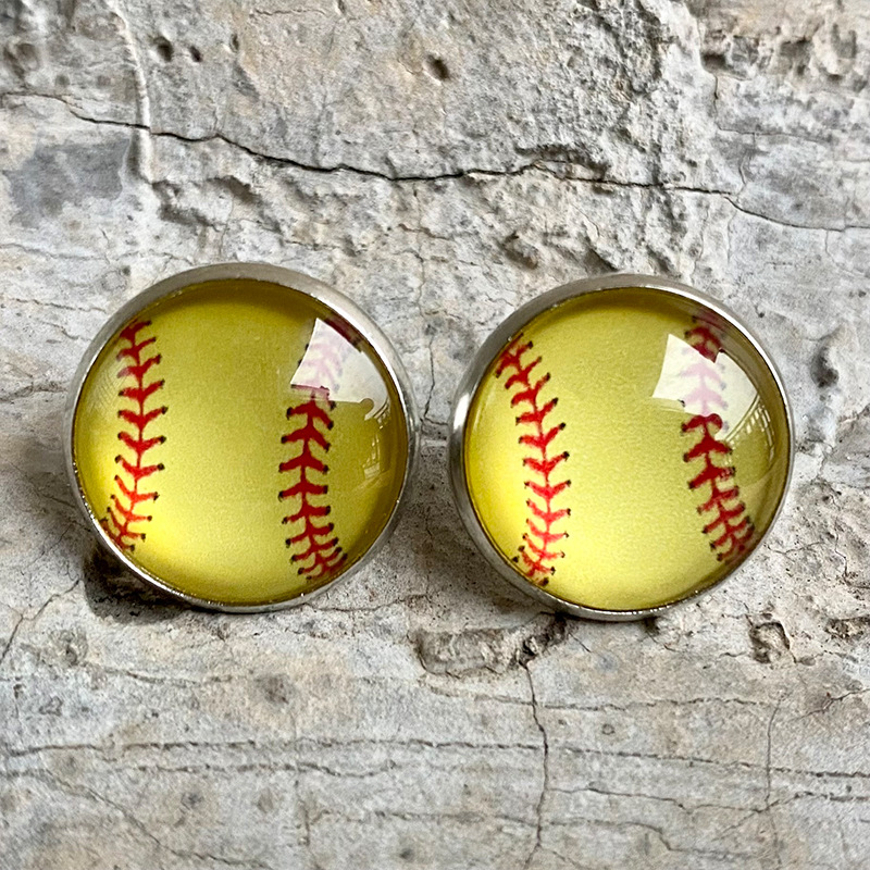 Mais recente design personalizado de design de beisebol de vôbol de vidro de vidro de vidro de vidro Brincos de gemas de gem